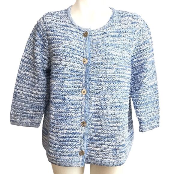 J. Jill Wearever Spray-dyed Sweater-Jacket In Blue Agate Marble New Size Large - Picture 3 of 13
